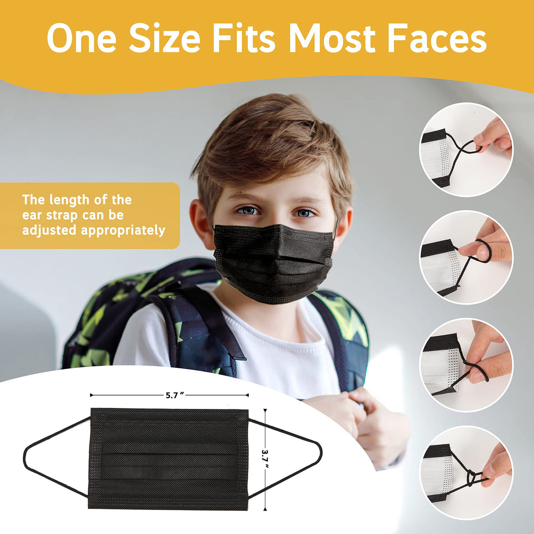 akgk Kids Disposable Face Mask, Black, 100 Count