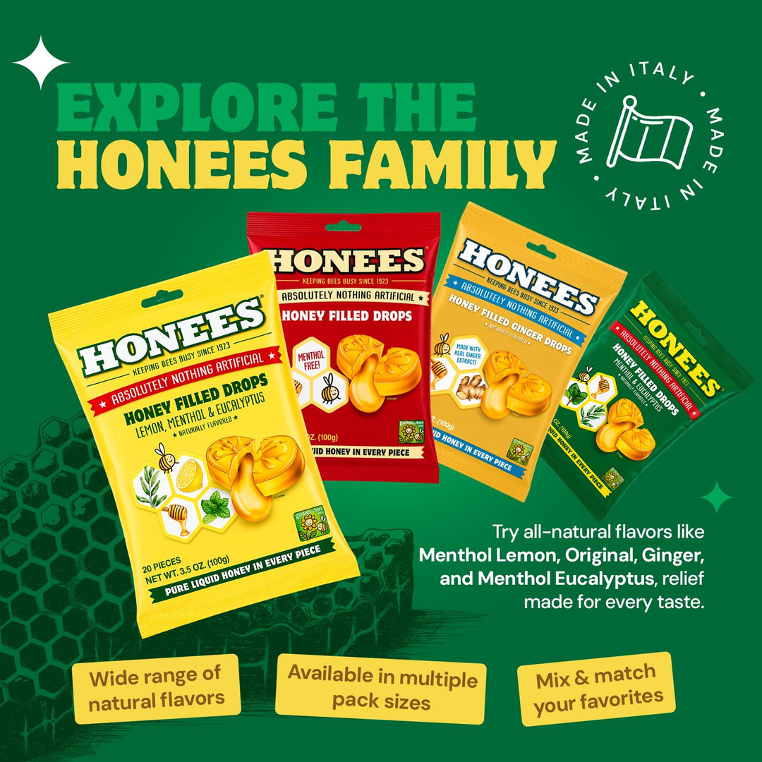 Honees Honey Lemon Cough Drops, Lemon, 60 Count, Pack of 3