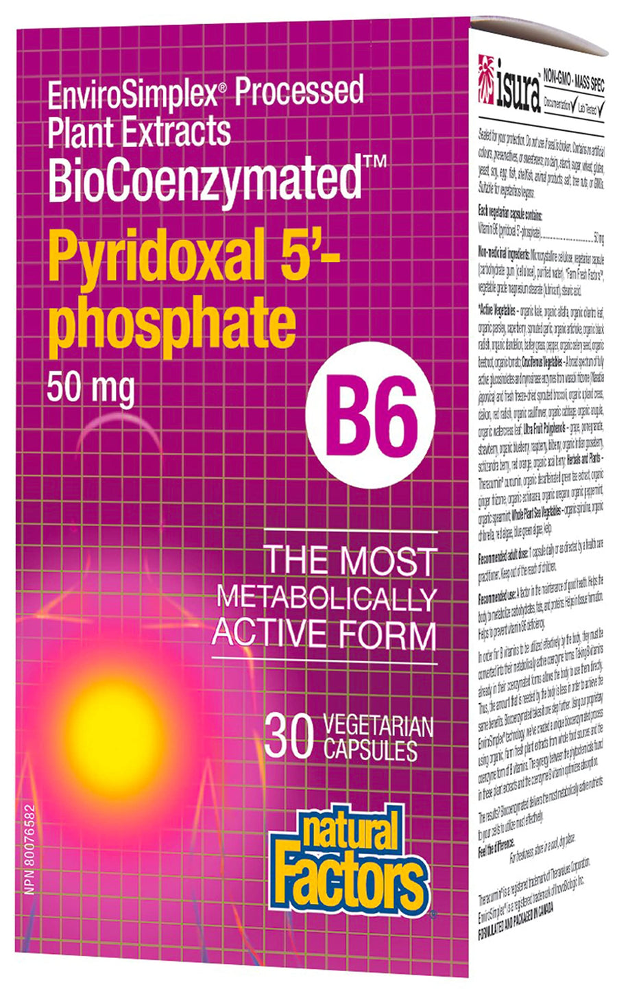 Natural Factors BioCoenzymated Pirodoxal 5'-Phosphate, 50 mg, 30 Count