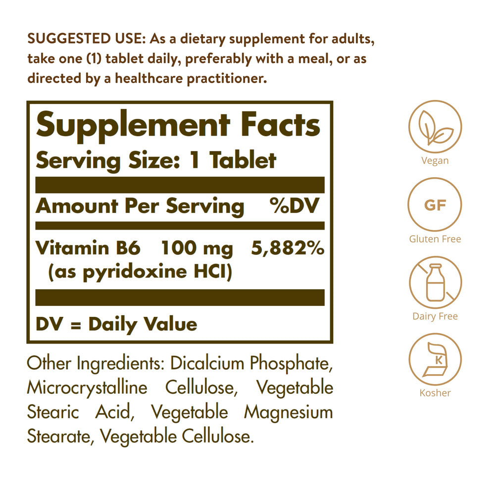 Solgar Vitamin B-6, 100 mg, 100 Count