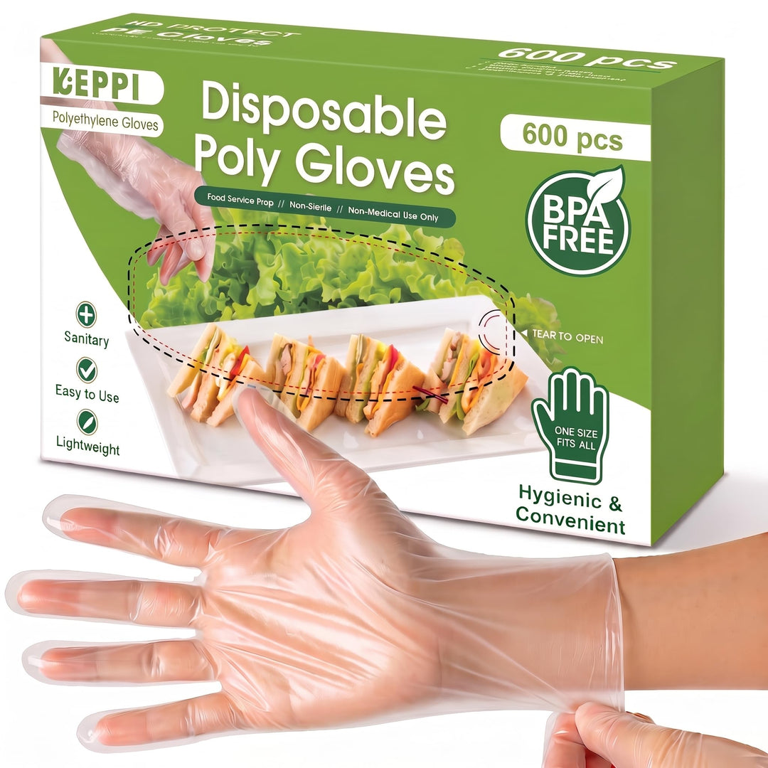 Keppi Disposable Plastic Gloves, One Size, 600 Count