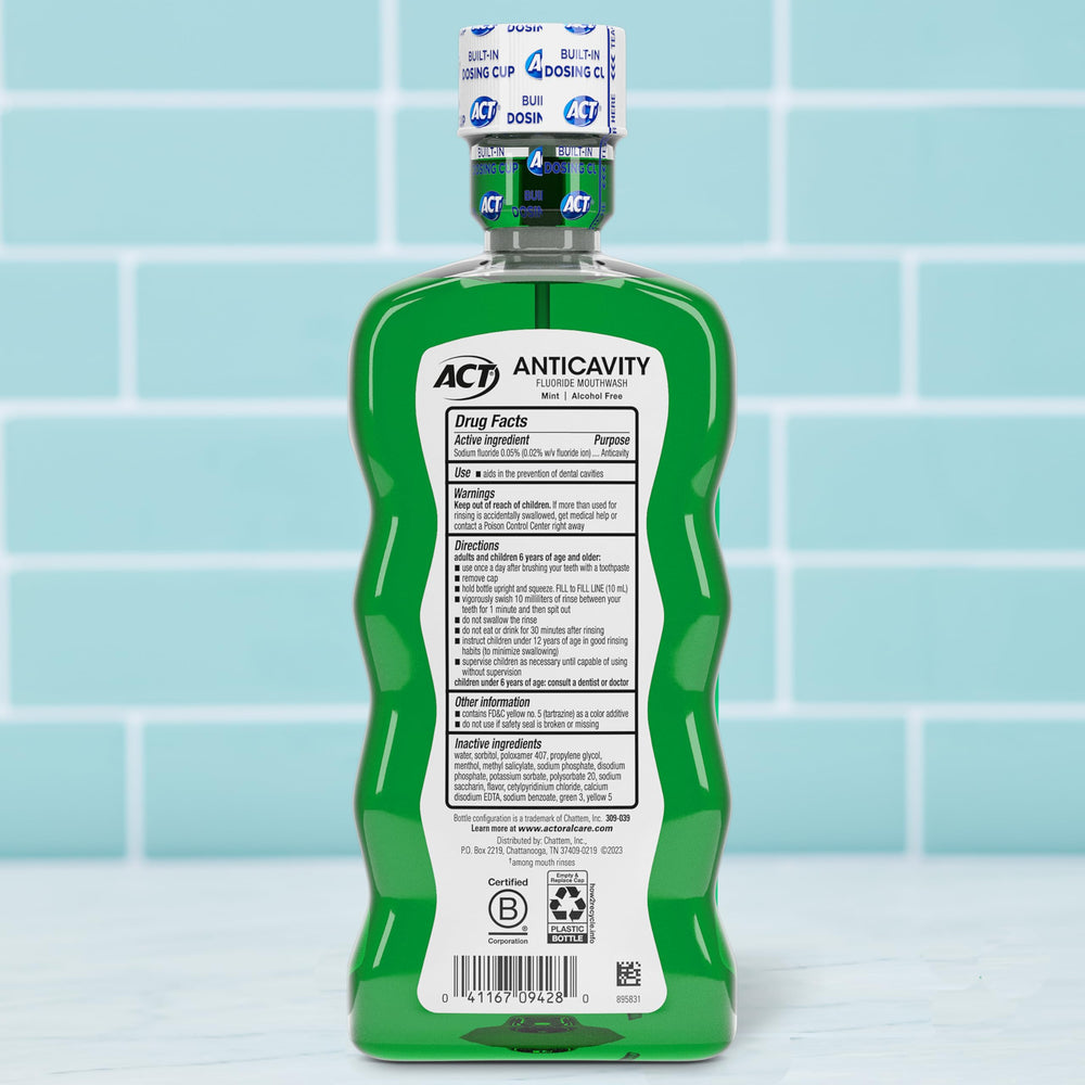 Unisom ACT Anticavity Zero Alcohol Fluoride Mouthwash, Mint, 18 fl oz