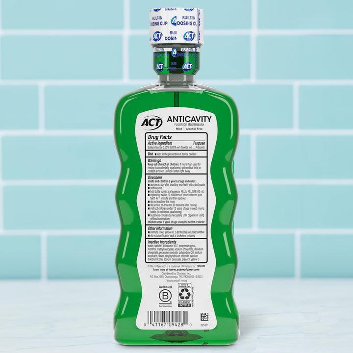 Unisom ACT Anticavity Zero Alcohol Fluoride Mouthwash, Mint, 18 fl oz
