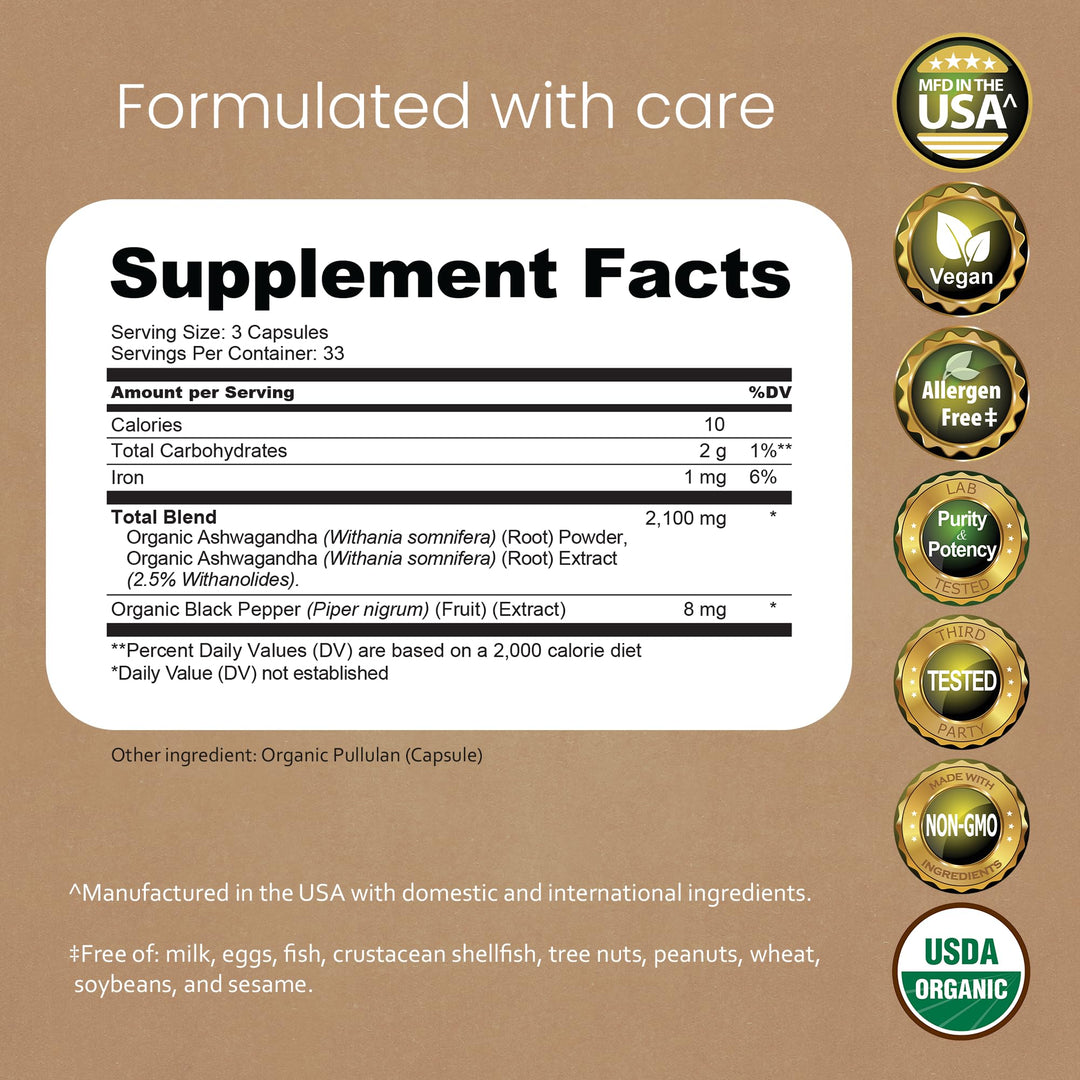 NaturaLife Labs Organic Ashwagandha, 2100 mg, 100 Count
