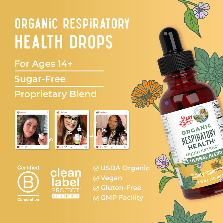 MARYRUTH'S Respiratory Health Liquid Drops, Herbal Blend, 1 fl oz
