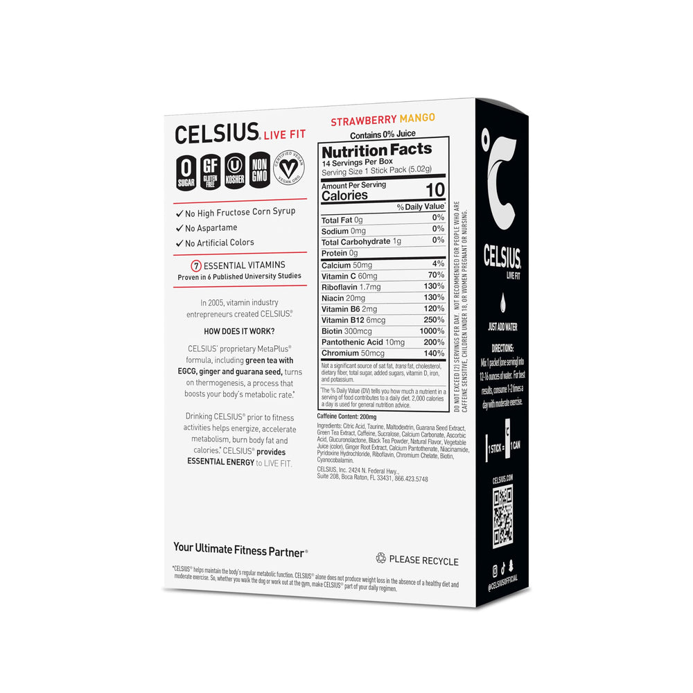 CELSIUS On The Go Energy Drink Mix, Strawberry Mango, 14 Count