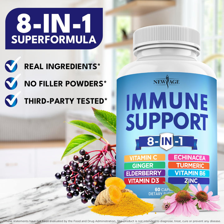 NEW AGE 8 in 1 Immune Support Supplement, 120 Count, Pack of 2