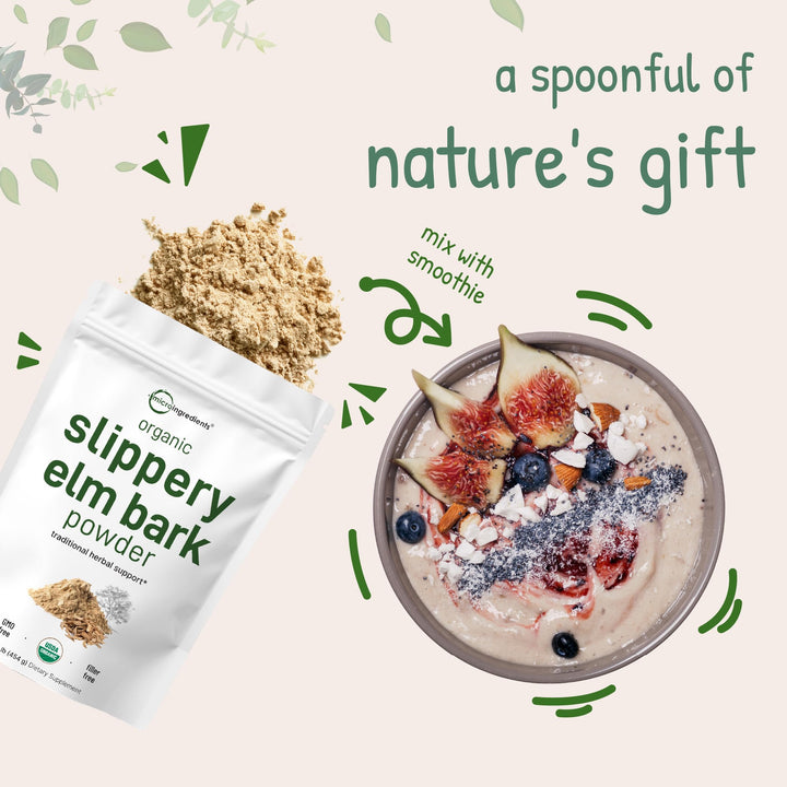 Micro Ingredients Slippery Elm Bark Powder, Organic, 1 lb