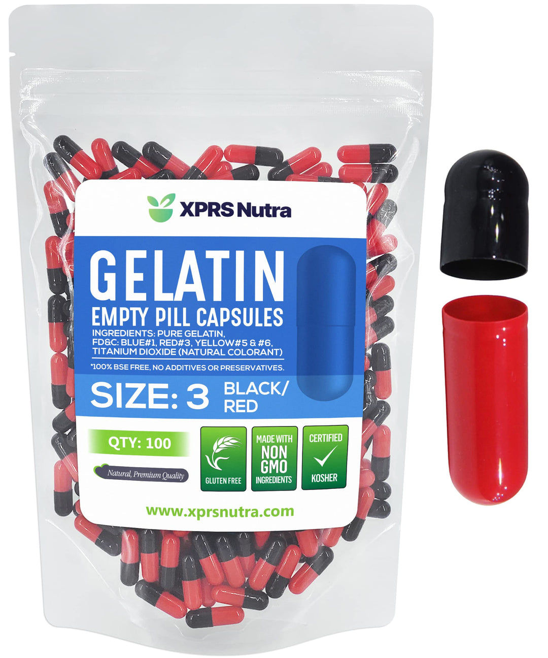 XPRS Nutra Empty Gelatin Capsules, Pearl Purple and White, 100 Count