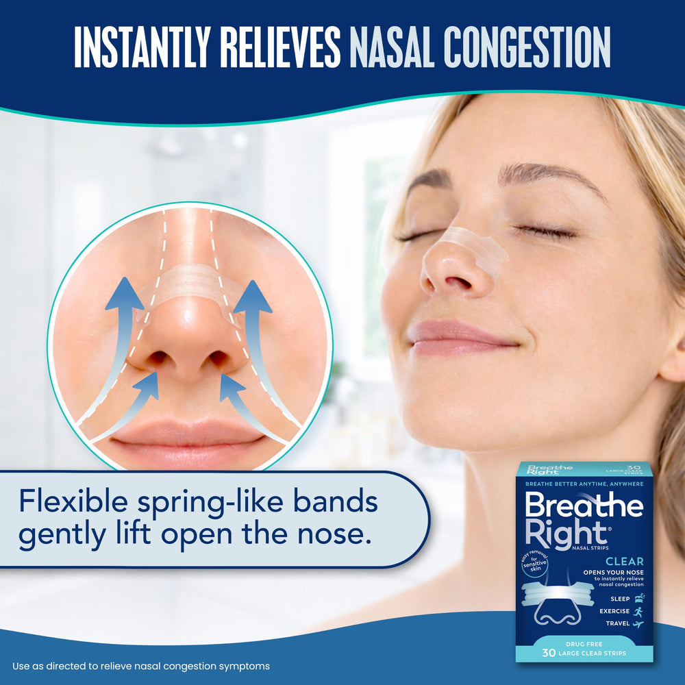 Breathe Right Nasal Strips, Clear, Large, 30 Count
