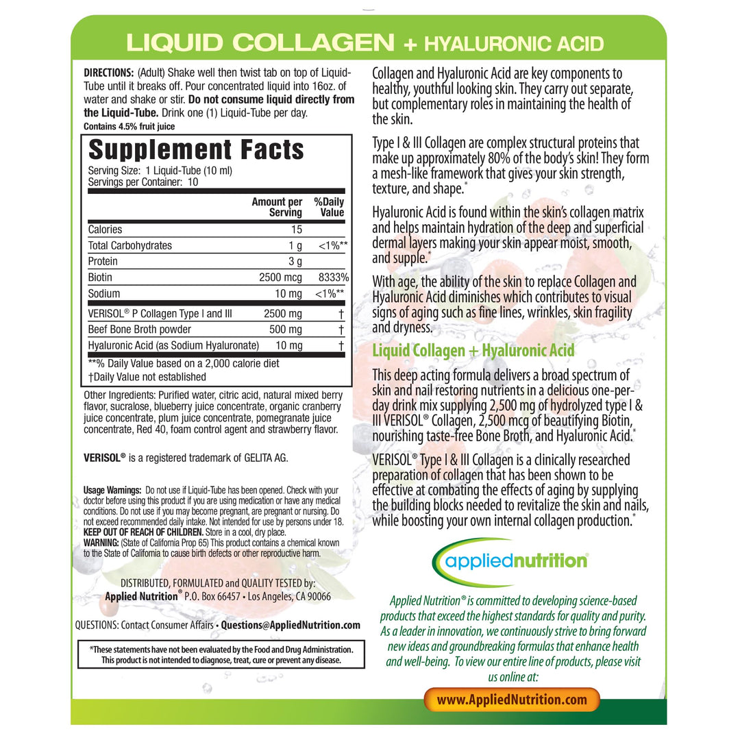 Applied Nutrition Liquid Collagen + Hyaluronic Acid Beauty Drink