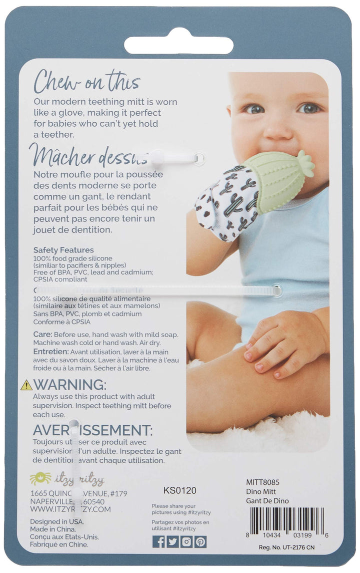 Itzy Ritzy Silicone Teething Mitt, Green Dinosaur