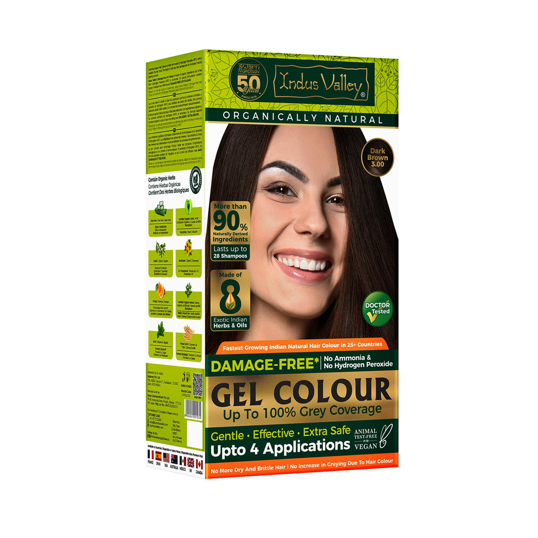INDUS VALLEY Natural Organic Damage Free Permanent Gel Hair Color, Dark Brown 3.0, 20 g, 200 ml