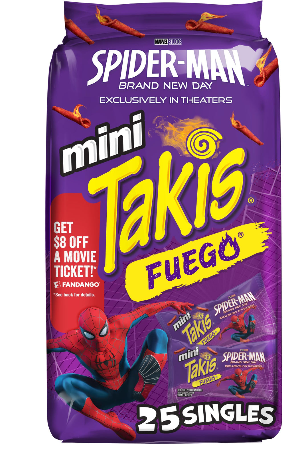 Takis Mini Rolled Tortilla Chips, Fuego, 25 Count