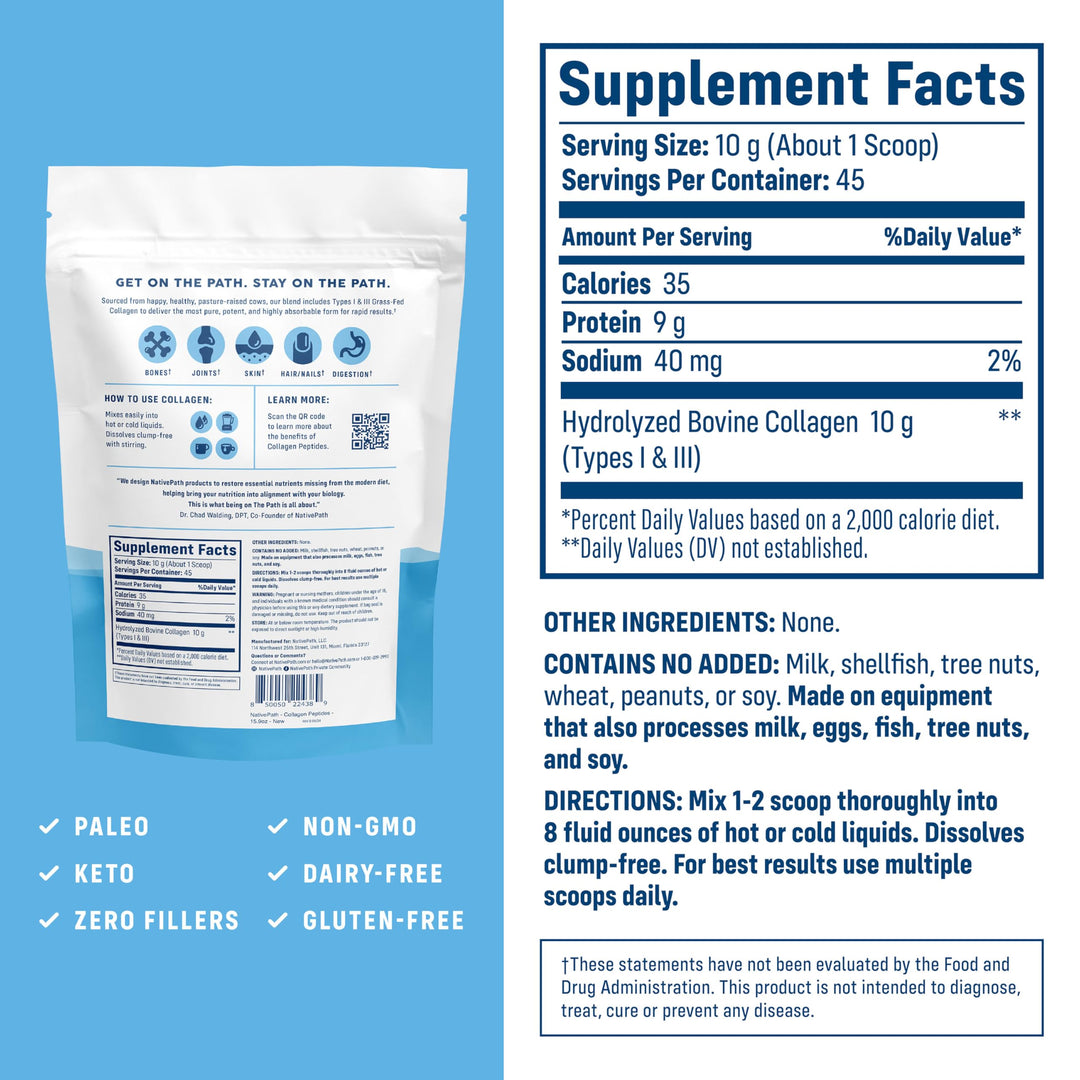 NativePath Collagen Peptides Powder, Unflavoured, 45 Servings