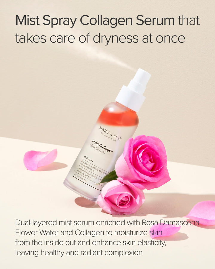 Mary&May Rose Collagen Double-Layer Oil and Water Face Mist, 3.38 fl oz