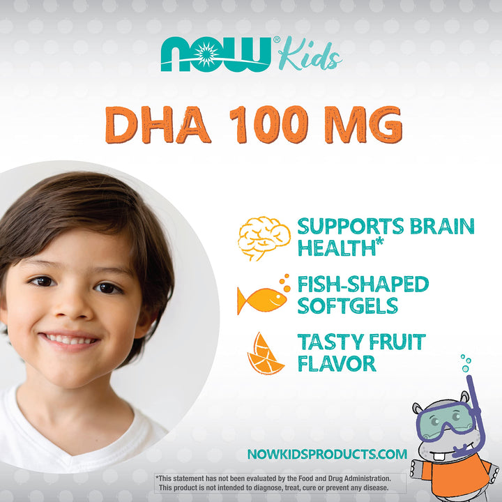 NOW DHA Kids 100 mg, Fruit Flavor, 60 Count