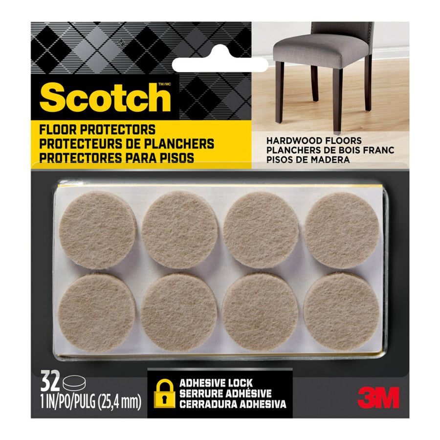 Scotch Felt Pads, Circle, Beige, 1 in x 1 in, 32 Count