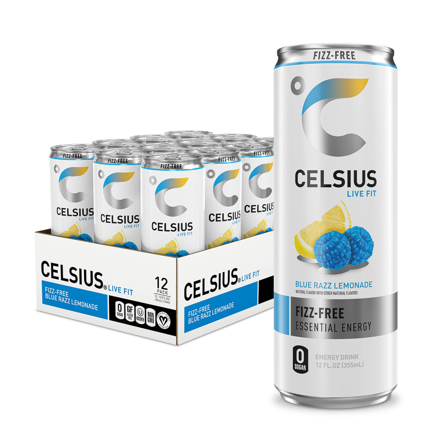 CELSIUS Fizz Free Blue Razz Lemonade Energy Drink, Sugar Free, 12 fl oz, Pack of 12