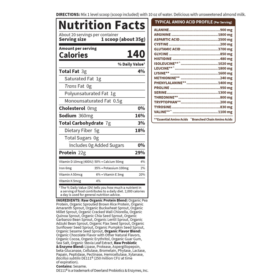 Garden of Life Raw Organic Protein Powder, Chocolate, 20 Servings