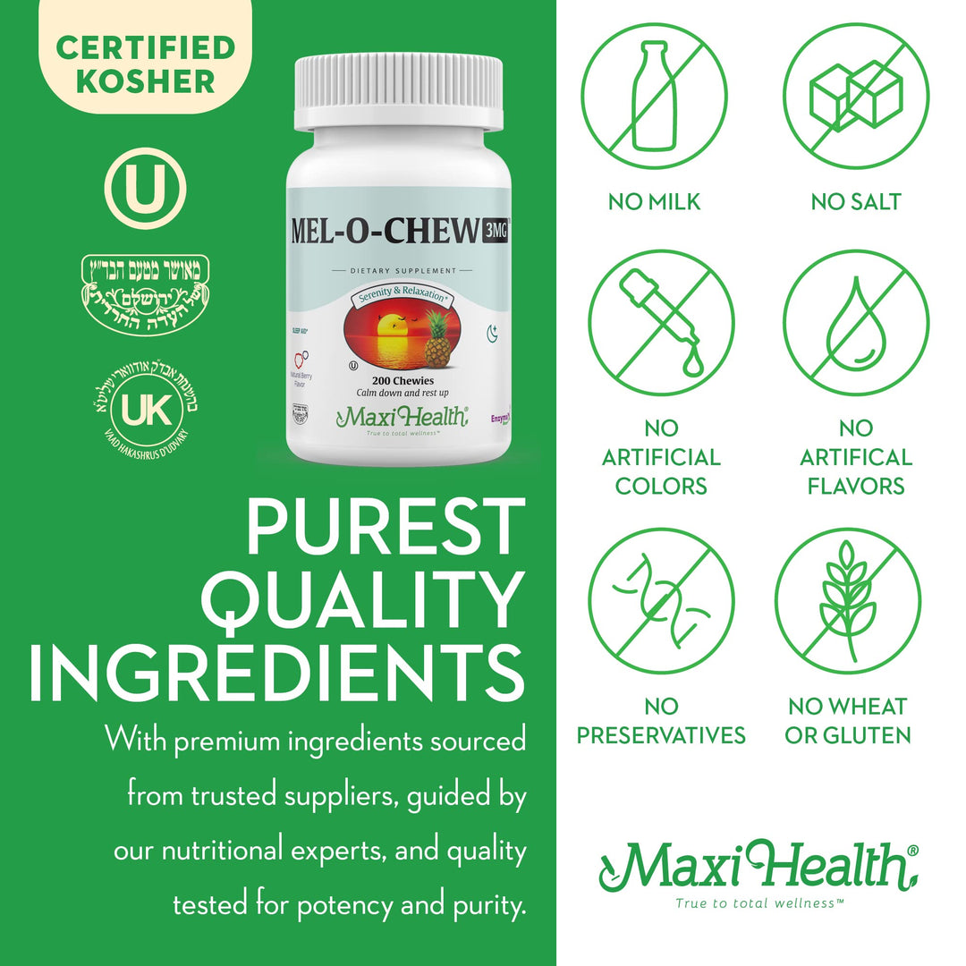 Maxi Health Mel-O-Chew Chewable Melatonin, Berry, 3 mg, 200 Count