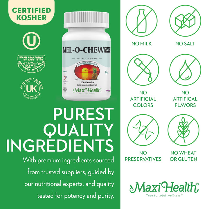 Maxi Health Mel-O-Chew Chewable Melatonin, Berry, 3 mg, 200 Count