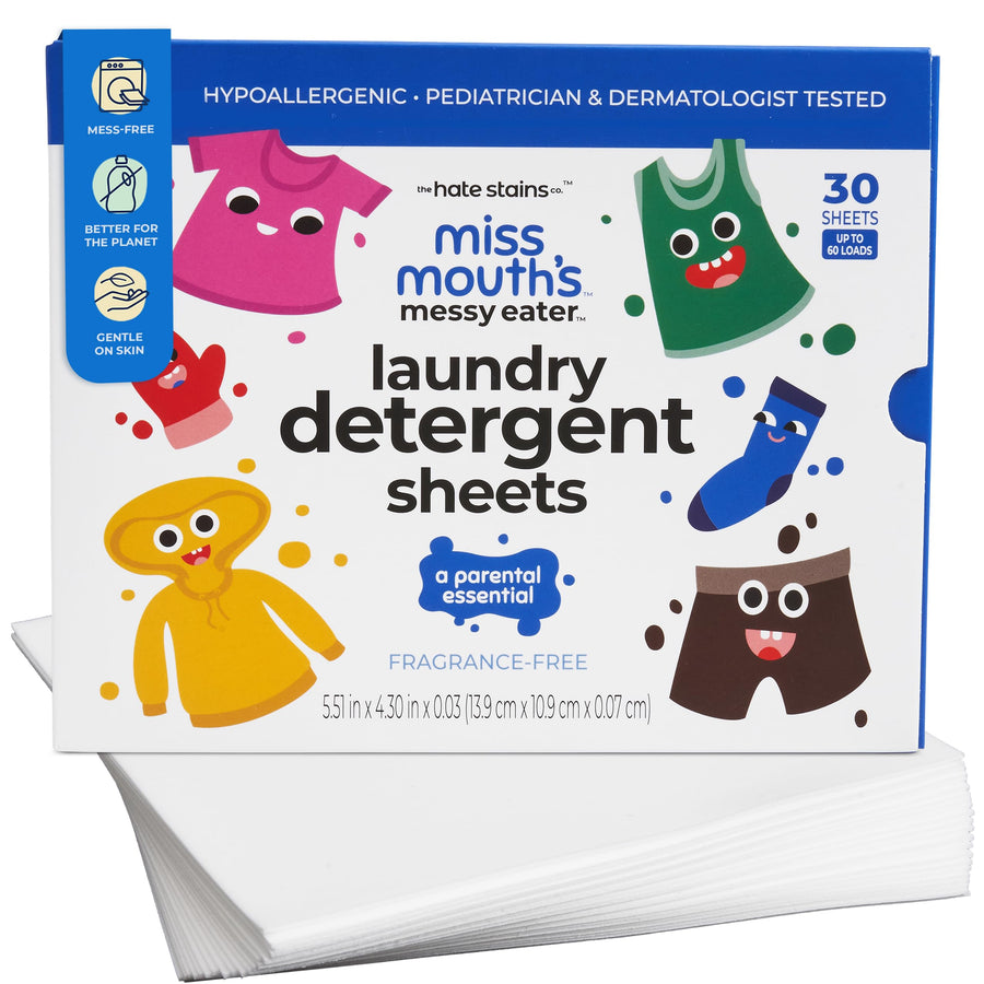 Miss Mouth's Laundry Detergent Sheets, Sensitive, Fragrance Free, 60 Loads