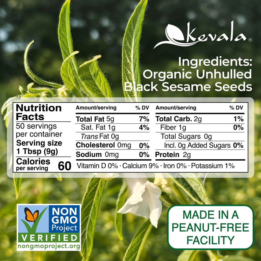kevala Organic Raw Black Sesame Seeds Unhulled, 1 lb