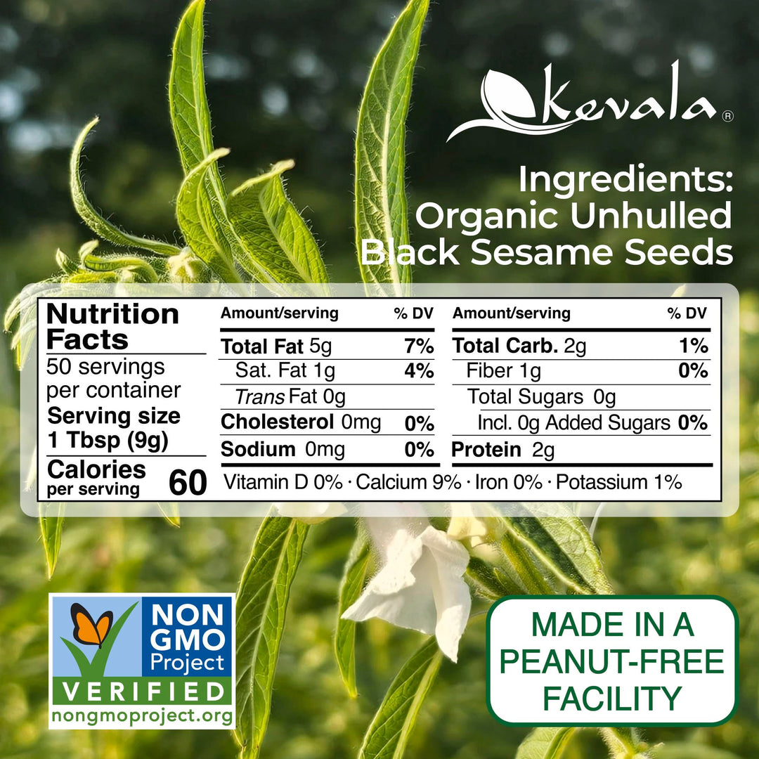 kevala Organic Raw Black Sesame Seeds Unhulled, 1 lb