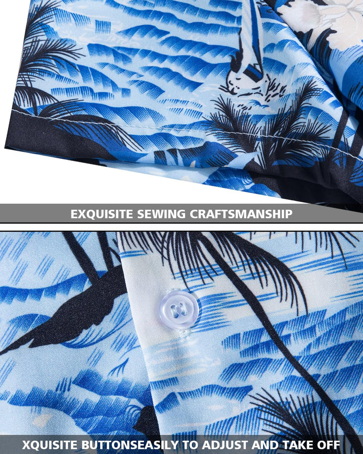 MOHEZ Hawaiian Shirt, Light Blue 06, 9-10 Years