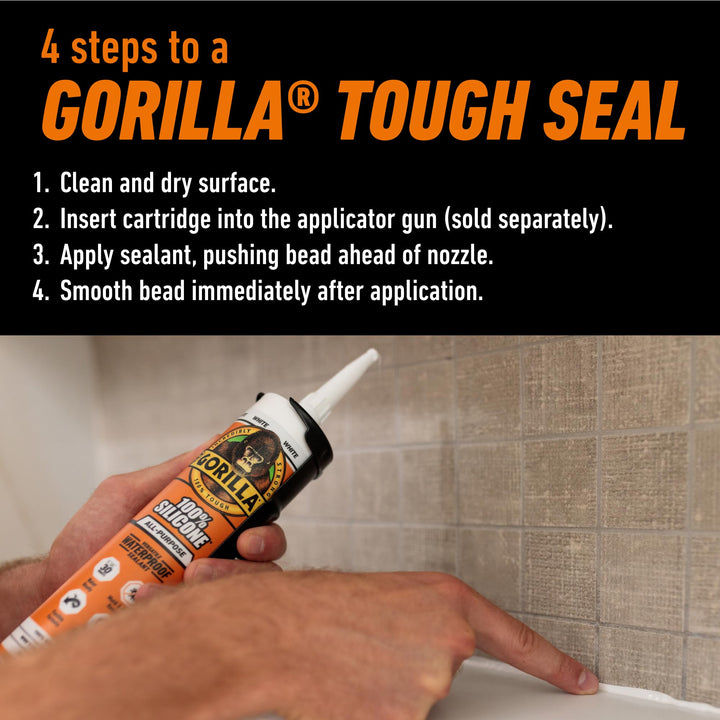 Gorilla 100 Percent Silicone Sealant Caulk, White, 10 oz