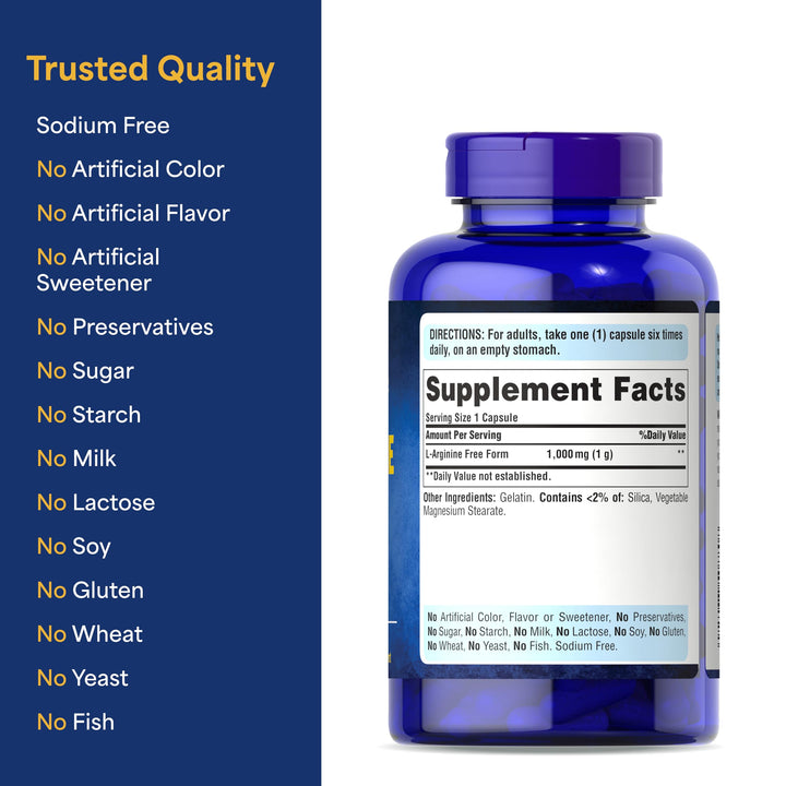 Puritan's Pride L-Arginine 1000 mg Capsules, 100 Count