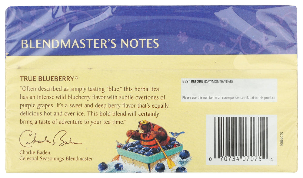 Celestial Seasonings True Blueberry Herbal Tea, 20 Count, 1.6 oz