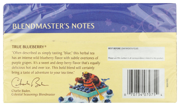 Celestial Seasonings True Blueberry Herbal Tea, 20 Count, 1.6 oz