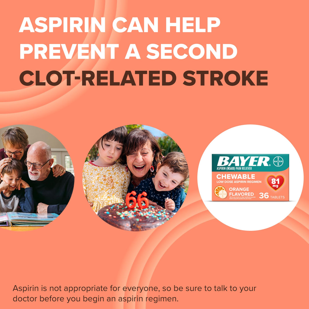 Bayer Aspirin Low Dose 81 mg Chewable Tablets, Orange Flavored, 216 Count, Pack of 6