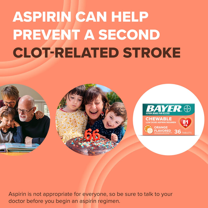 Bayer Aspirin Low Dose 81 mg Chewable Tablets, Orange Flavored, 216 Count, Pack of 6