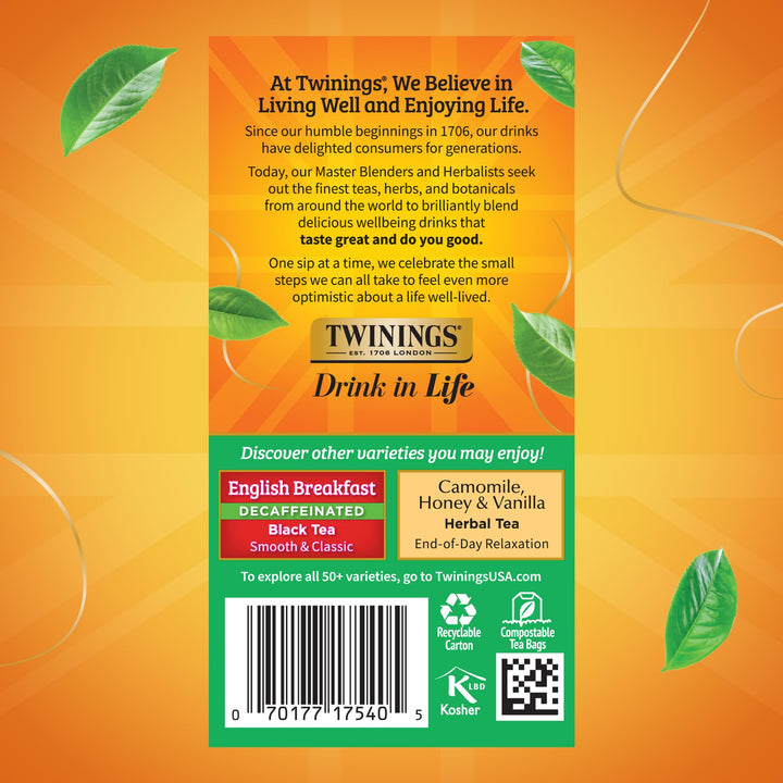 Twinings Decaffeinated Irish Breakfast Black Tea, 20 Count