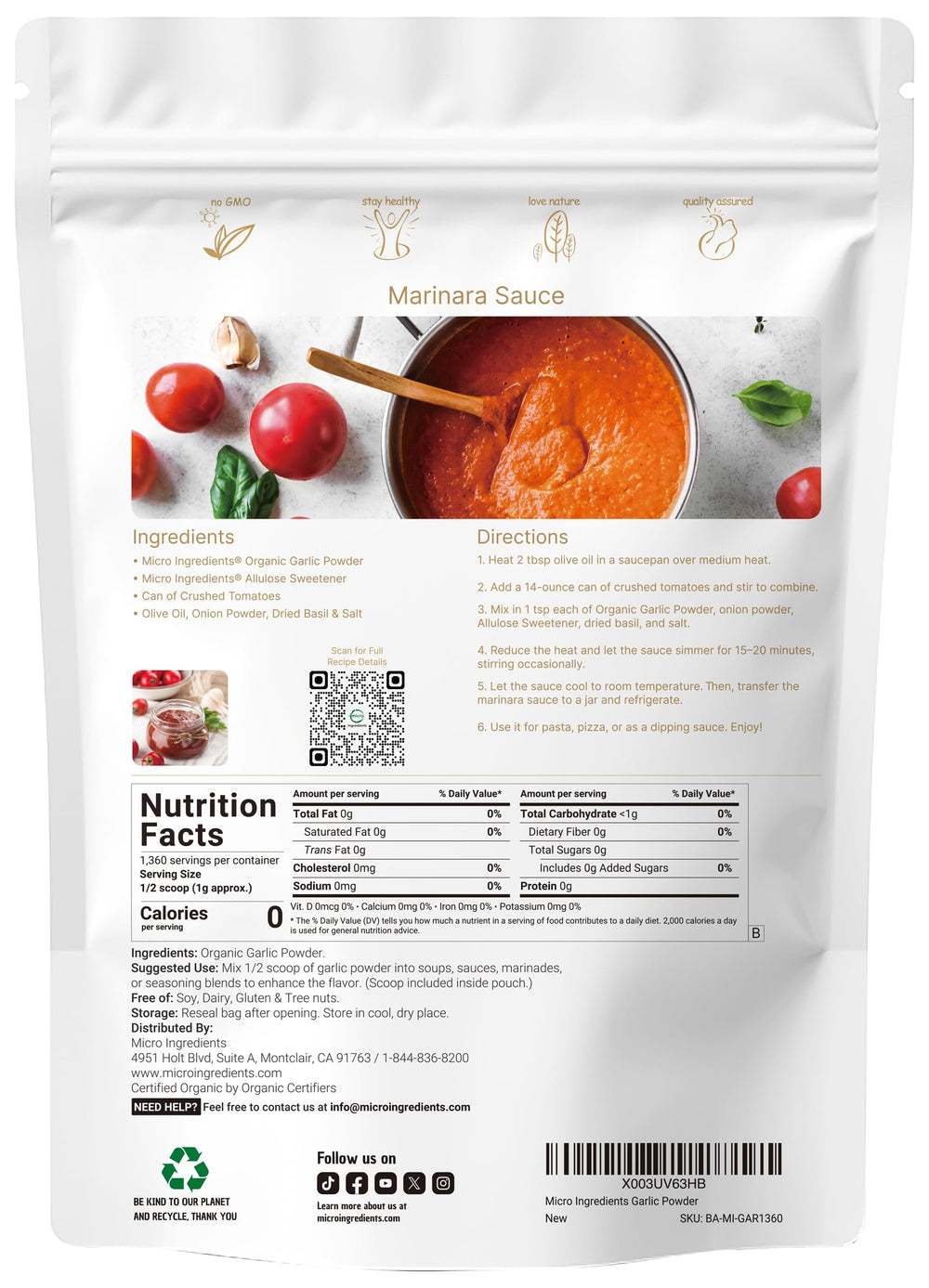 Micro Ingredients Organic Garlic Powder, 3 lb