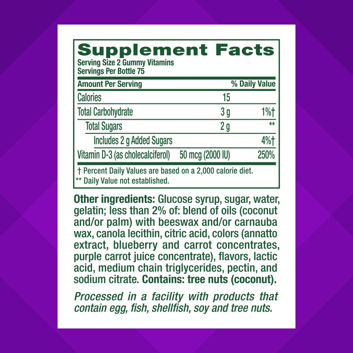 Vitafusion Vitamin D 2000 IU Gummy Dietary Supplement, 150 Count