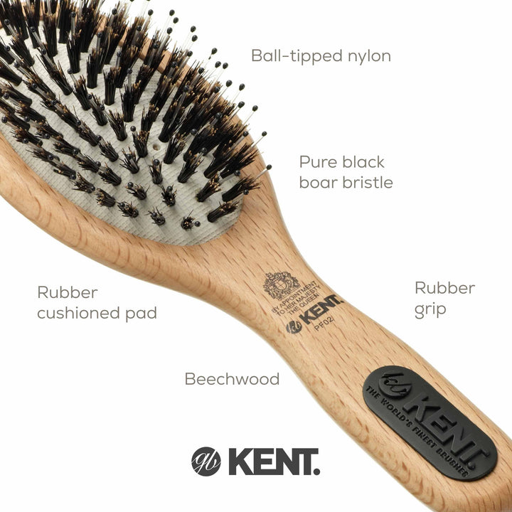 KENT PF02 Small Cushion Detangler Brush, Oval