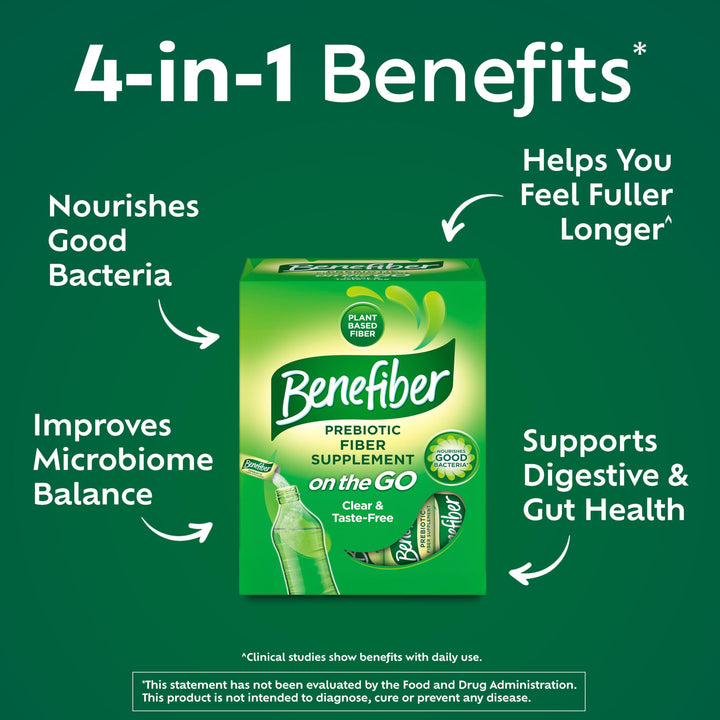 Benefiber On the Go Prebiotic Fiber Supplement Powder, Unflavored, 28 Count