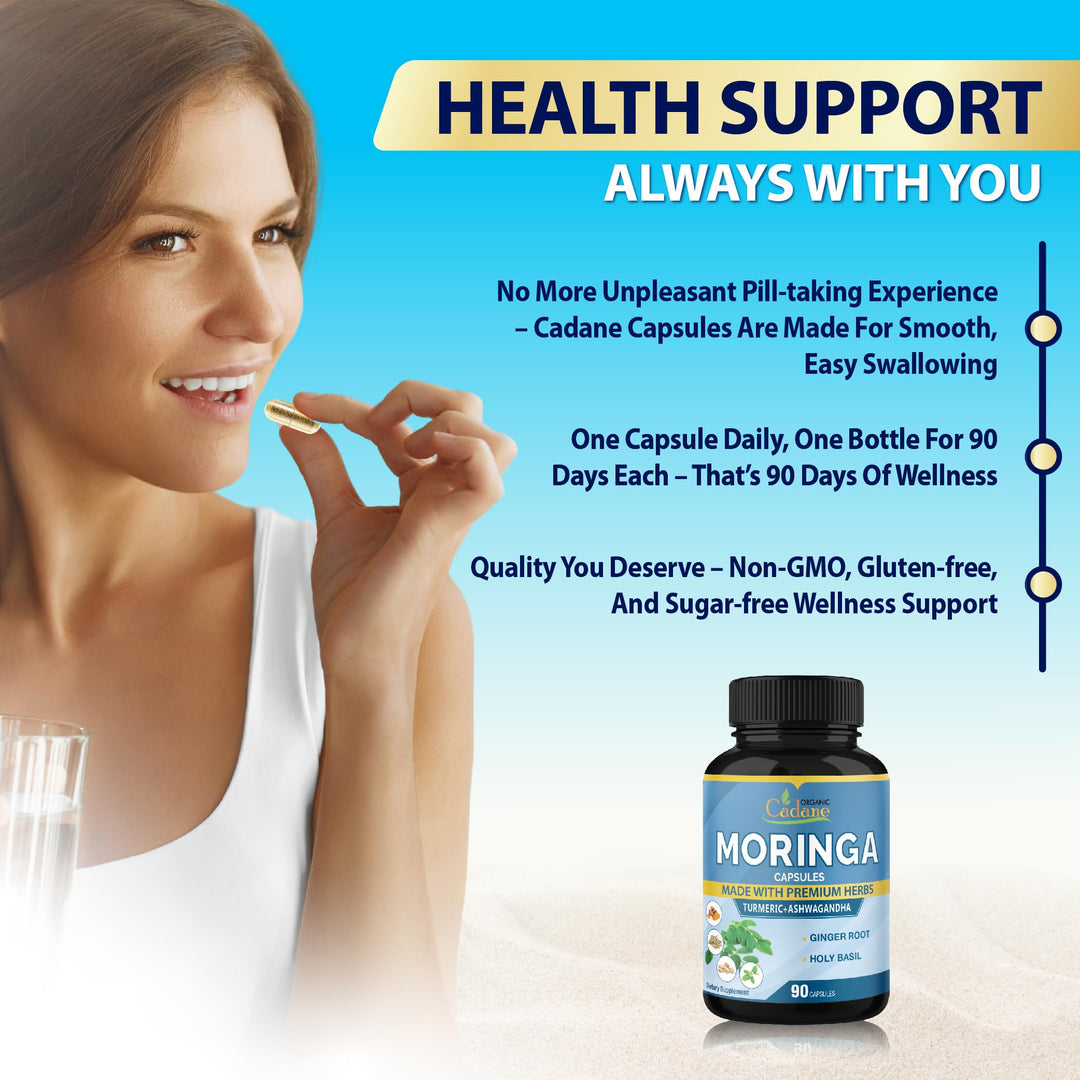 Organic Cadane Moringa Extract Capsules, 6450 mg, 3 Months Supply