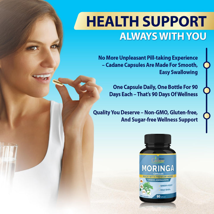 Organic Cadane Moringa Extract Capsules, 6450 mg, 3 Months Supply