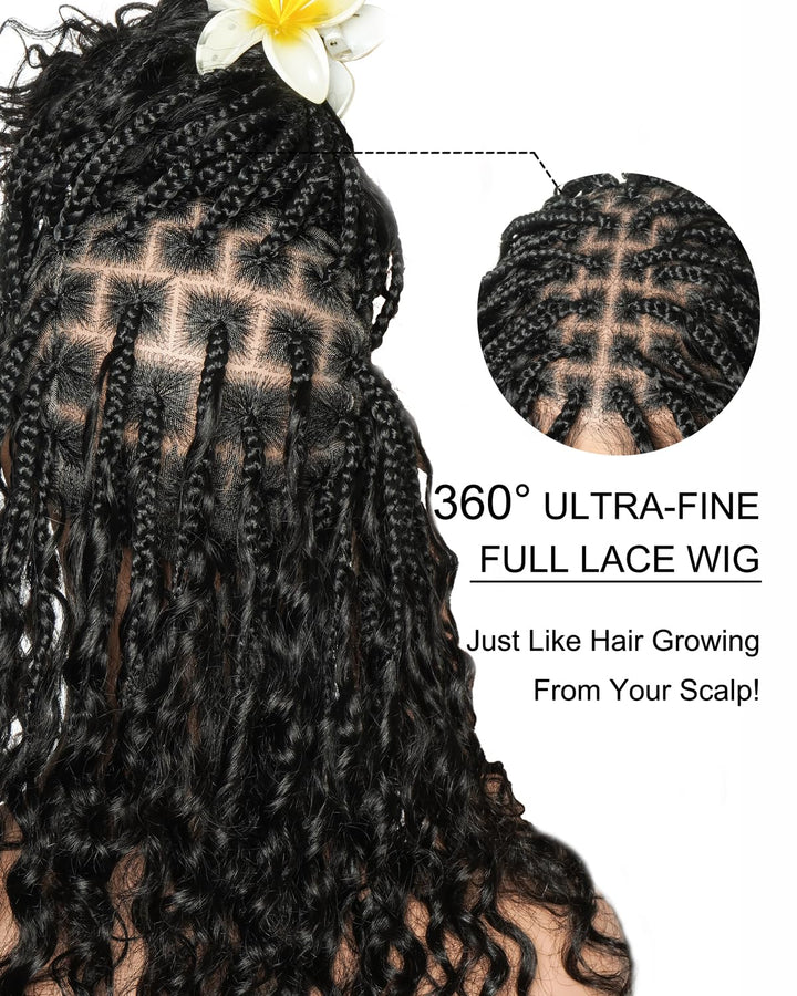 JALIZA Boho Curls Box Braided Wig, Black 1B, 24 Inch
