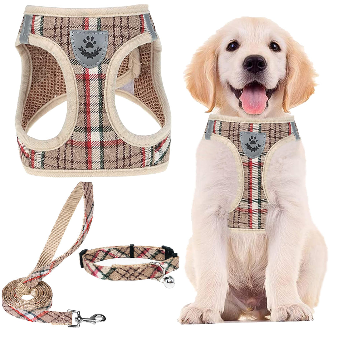 PUPTECK Dog Harness Collar and Leash Set, Khaki, M