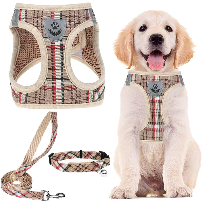 PUPTECK Dog Harness Collar and Leash Set, Khaki, M