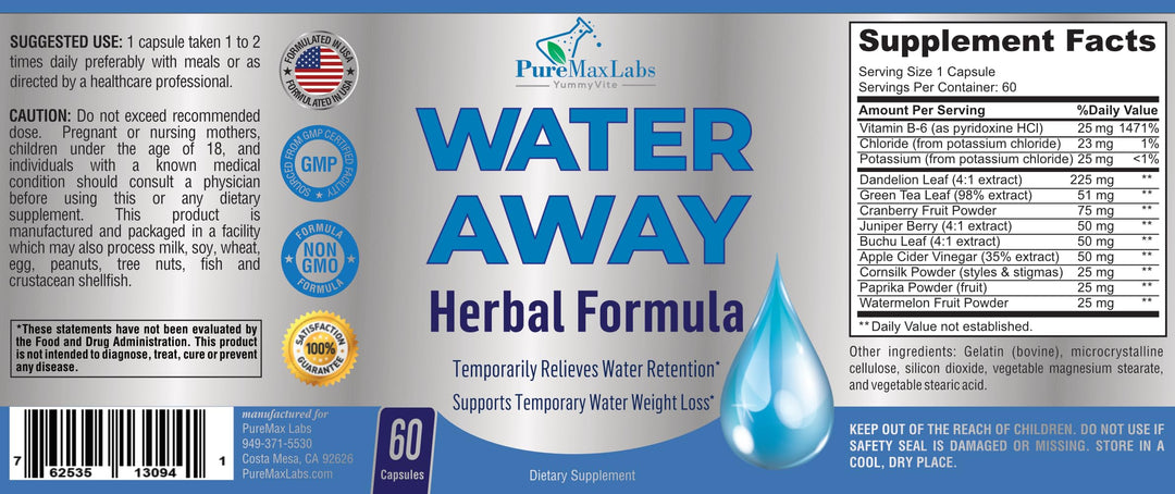Yummyvite Water Away Herbal Diuretic, 60 Count