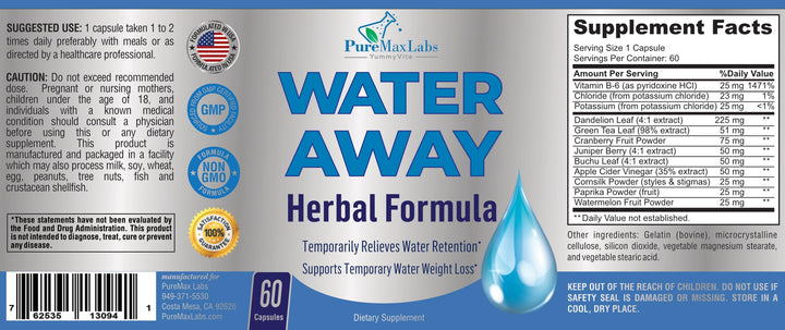 Yummyvite Water Away Herbal Diuretic, 60 Count