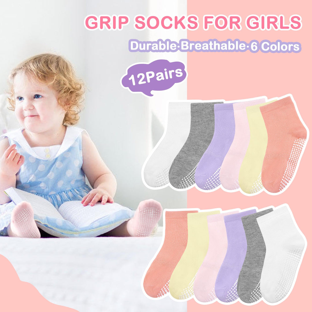Tphon Kids Non Slip Grip Socks, 12 Count
