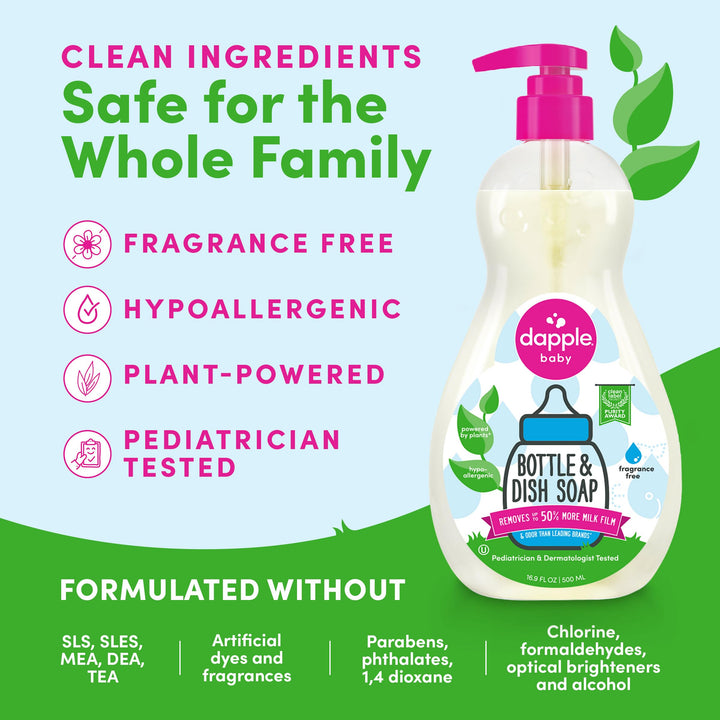 dapple Baby Bottle and Dish Liquid, Fragrance Free, 16.9 fl oz
